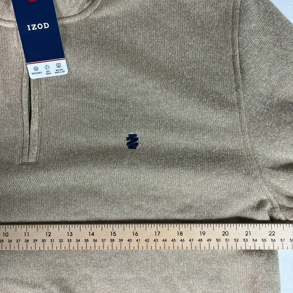 Izod Sweater Fleece Mens XL Camel Heather NEW 1/4 Zip Pullover Breathable Soft